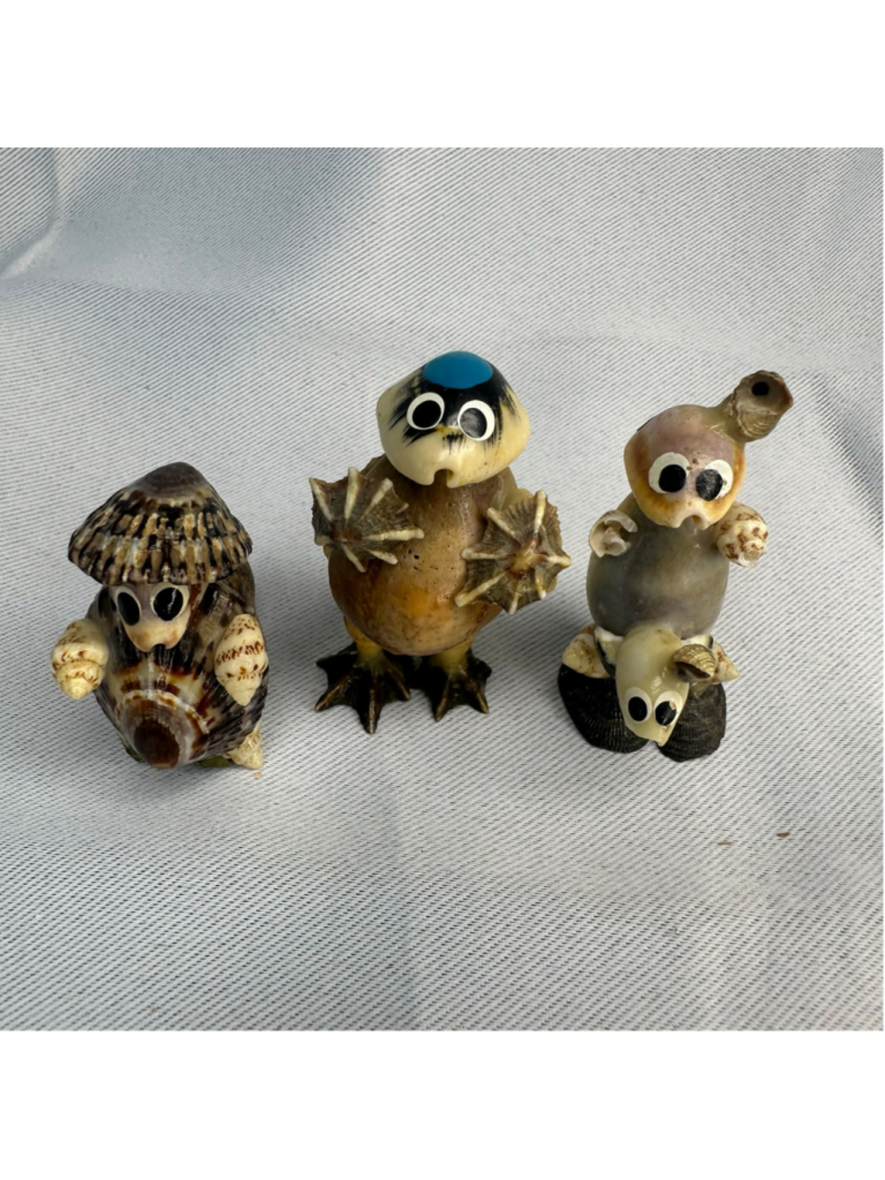 Vintage Seashell Animal Figurines Lot of 3 Shell Art Turtle Kappa Frog Whimsical